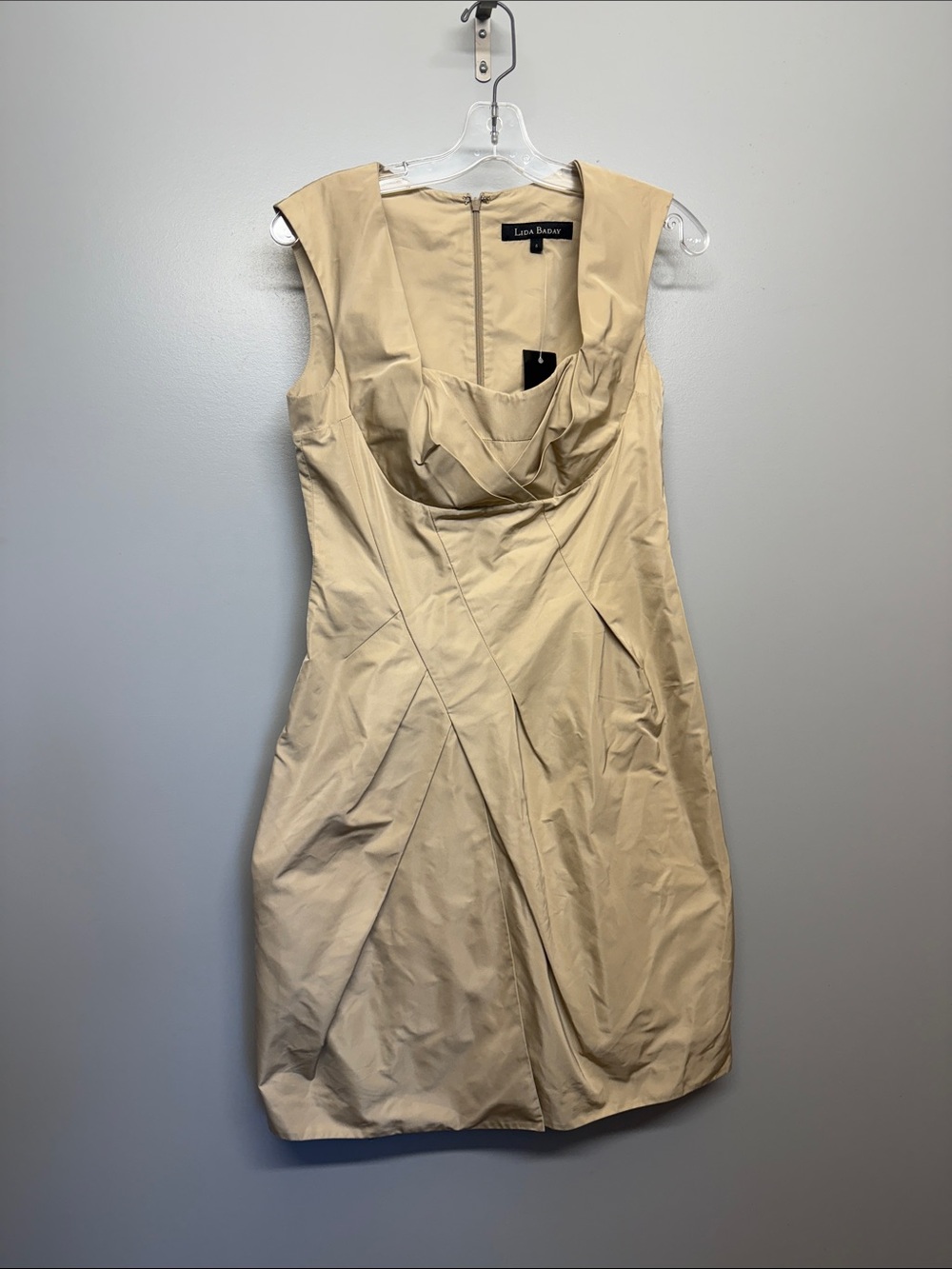 Lida Baday NWT Silk Champagne Draped Cowl Neck Sheath Cocktail Dress